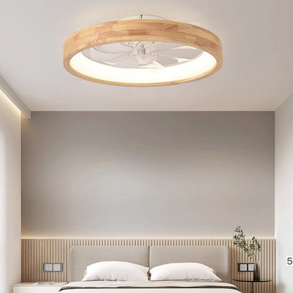 Ceiling Fan with Light 20 Inch Low Profile LED Fan Light Wood Finish Flush Mount for Bedroom Living Room Japanese Style Reversible Blades