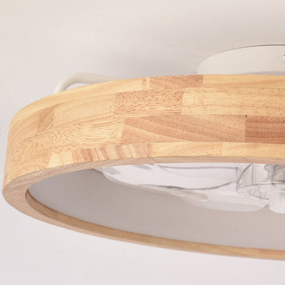 Ceiling Fan with Light 20 Inch Low Profile LED Fan Light Wood Finish Flush Mount for Bedroom Living Room Japanese Style Reversible Blades