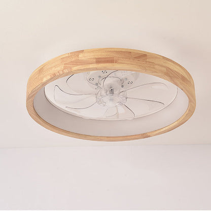 Ceiling Fan with Light 20 Inch Low Profile LED Fan Light Wood Finish Flush Mount for Bedroom Living Room Japanese Style Reversible Blades