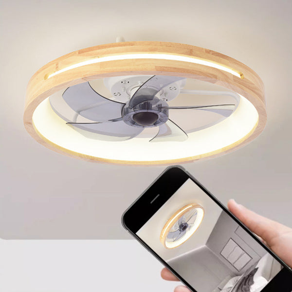 Ceiling Fan with Light 20 Inch Low Profile LED Fan Light Wood Finish Flush Mount for Bedroom Living Room Japanese Style Reversible Blades