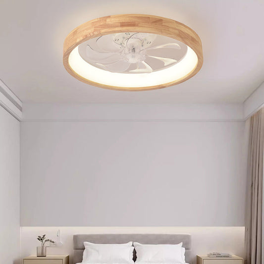 Ventilador de techo de madera con luz LED de 20 pulgadas, lámpara para dormitorio o sala de estar, estilo japonés moderno y silencioso para ventilación e iluminación del hogar