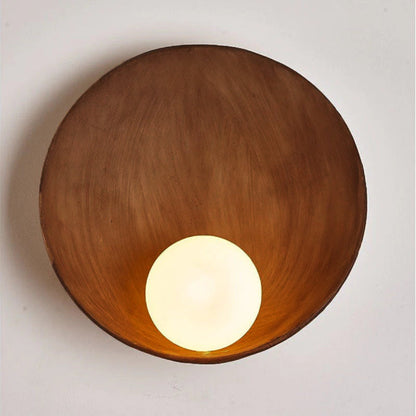 Circular Glass Shade Wall Light Fixture Hardwired Single Bulb White Wood Tone for Bedroom Living Room Hallway Staircase Entryway Ambient