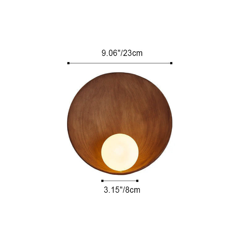 Circular Glass Shade Wall Light Fixture Hardwired Single Bulb White Wood Tone for Bedroom Living Room Hallway Staircase Entryway Ambient