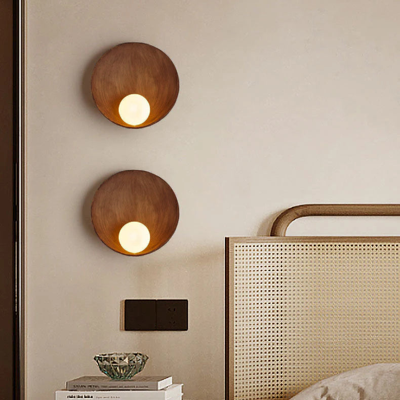 Modern Glass Shade Sconce 9 in Square Hardwired Fixture for Bedroom Study Hallway Ambient Light White Wood Accent Resin & Metal Frame LED Co