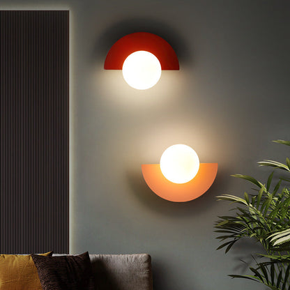 Half-Sphere Glass Wall Sconce with G9 LED, Iron Frame, Hardwired Fixture for Bedroom, Hallway, Reading Nook, Modern Style, Multiple Colors