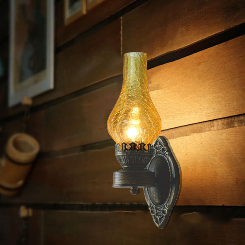 Oil-Inspired Bronze Sconce with Curved Glass Shade – Hardwired E26 Socket for Hallways & Bedrooms – 16.5 in Tall Vintage Fixture for Entrywa