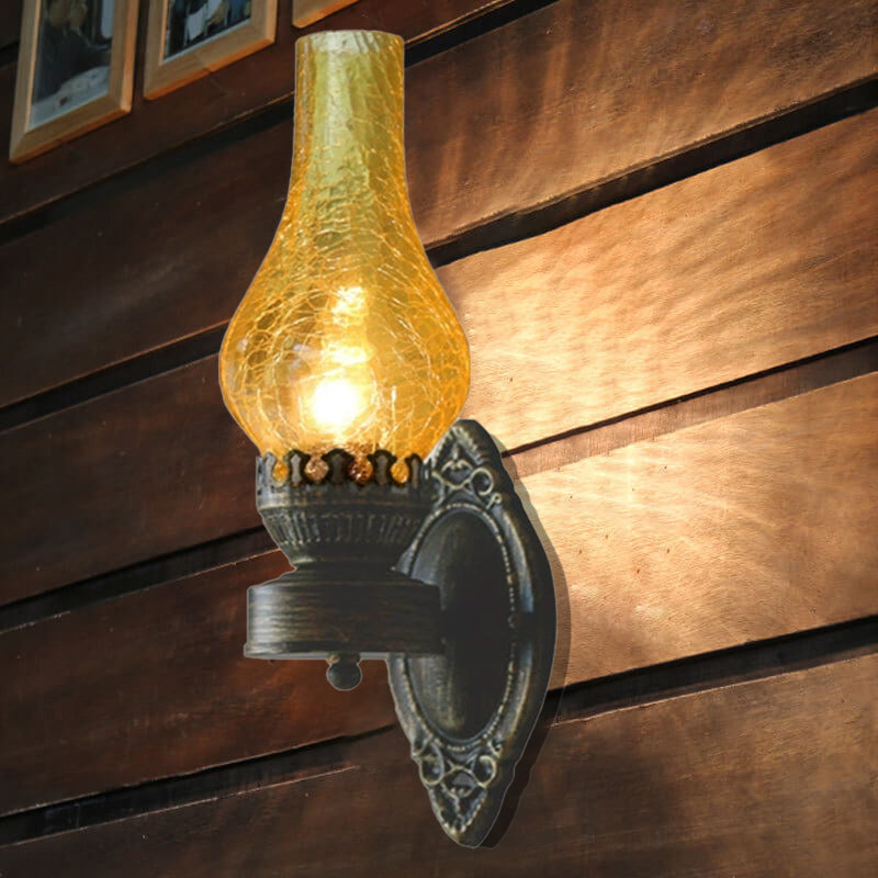 Oil-Inspired Bronze Sconce with Curved Glass Shade – Hardwired E26 Socket for Hallways & Bedrooms – 16.5 in Tall Vintage Fixture for Entrywa