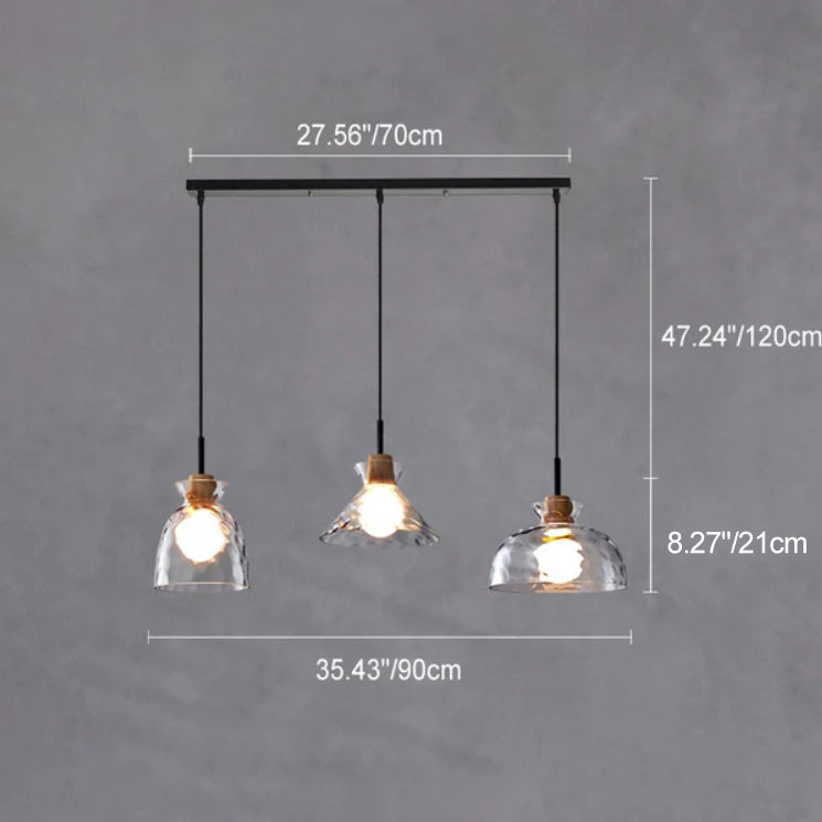 Hanging Ceiling Fixture Glass and Wood Shade Adjustable Cord E26 Socket for Bedroom Den Kitchen Dining Room Hallway