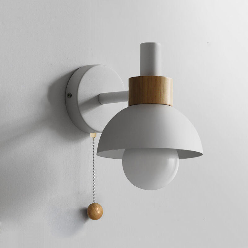 Globe Wall Light with Pull Chain Switch for Bedroom & Living Room – Dome Shade Sconce, Vintage-Inspired Design