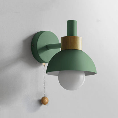 Globe Wall Light with Pull Chain Switch for Bedroom & Living Room – Dome Shade Sconce, Vintage-Inspired Design