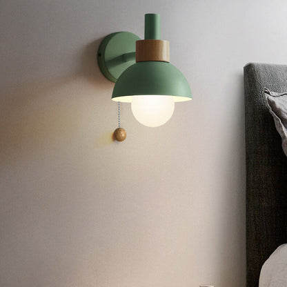 Globe Wall Light with Pull Chain Switch for Bedroom & Living Room – Dome Shade Sconce, Vintage-Inspired Design