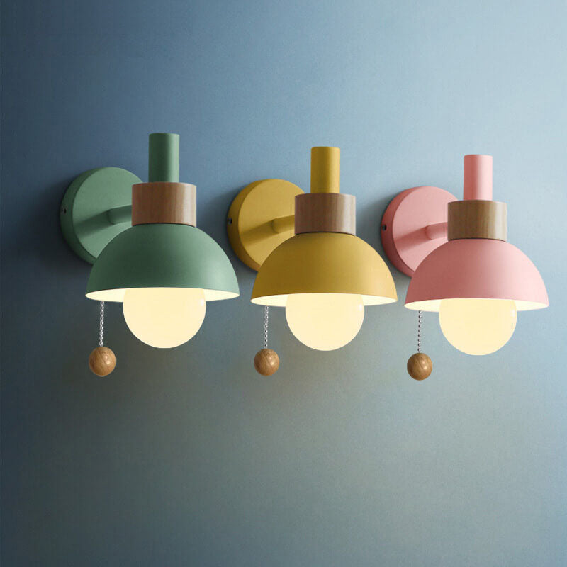 Globe Wall Light with Pull Chain Switch for Bedroom & Living Room – Dome Shade Sconce, Vintage-Inspired Design