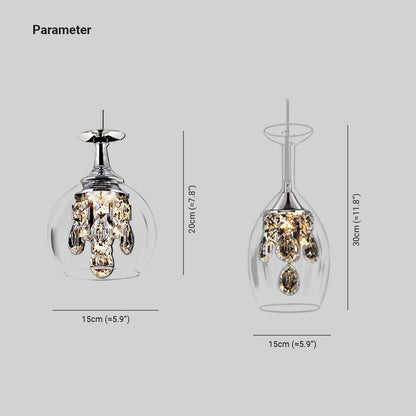 Crystal Drop Hanging Light Fixture for Dining Room Kitchen Island Bedroom | Wine Glass Shape Metal Frame | Indoor Ceiling Lamp | Adjustable