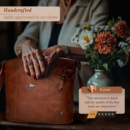 Handcrafted Full-Grain Leather Tote Bag for Women | Vintage Crossbody Shoulder Purse with Premium Patina Finish | Everyday Carryall