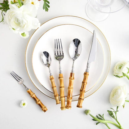 Ortekor Eco Chic | Set de cubiertos de bambú con detalles en acero inoxidable | Cenas sostenibles para reuniones elegantes