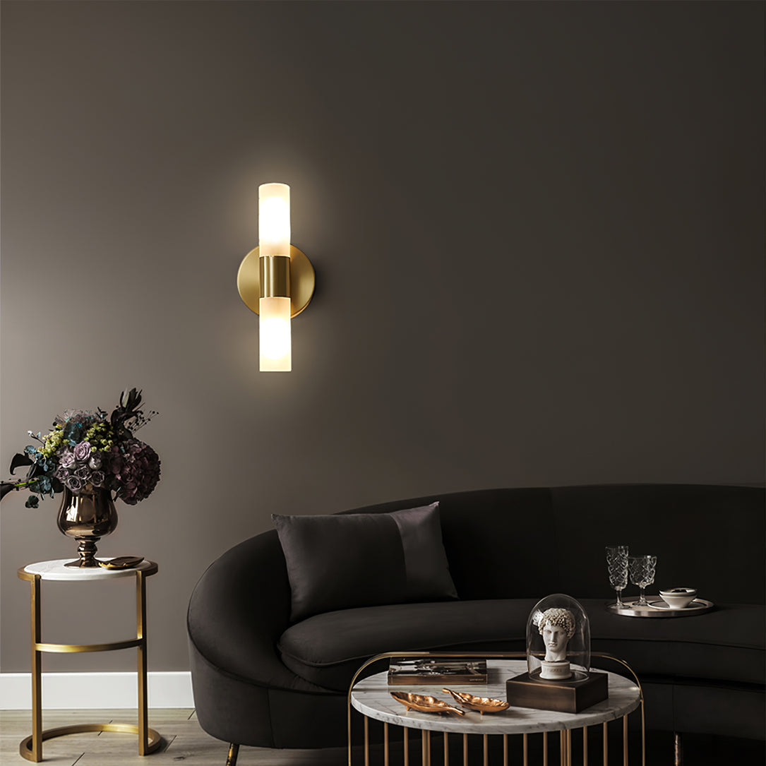 Indoor Wall Sconce Cylinder Frosted Glass Shade 3 Inch G9 Socket Hardwired Fixture Bathroom Hallway Bedroom Accent Lighting Gold Metal Frame
