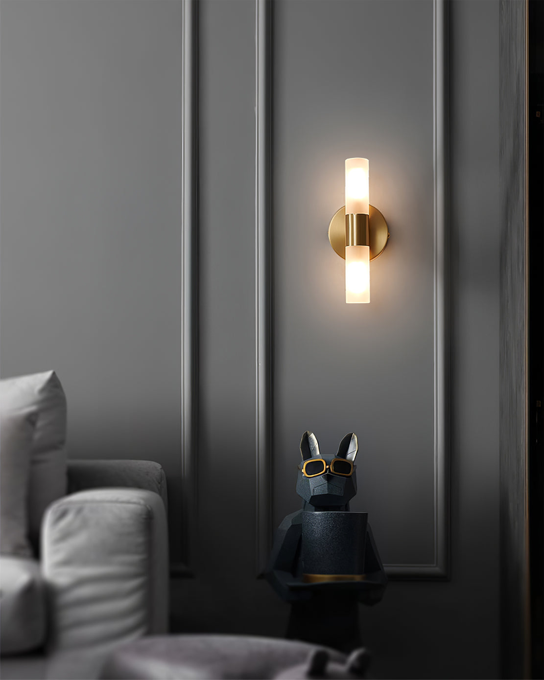 Indoor Wall Sconce Cylinder Frosted Glass Shade 3 Inch G9 Socket Hardwired Fixture Bathroom Hallway Bedroom Accent Lighting Gold Metal Frame