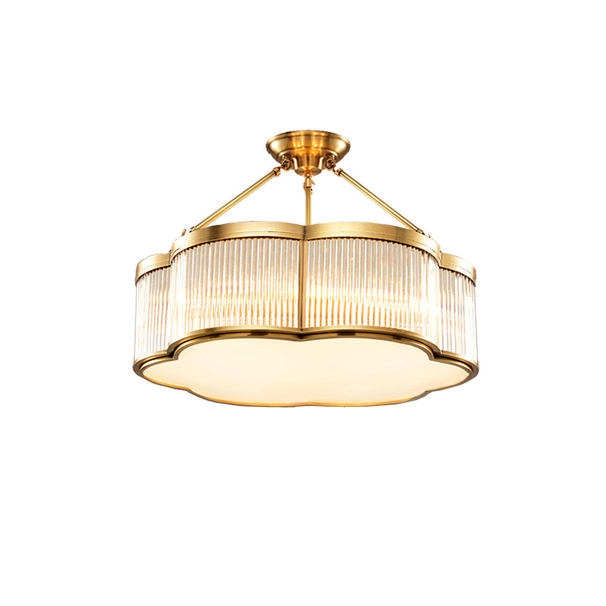 Brass Glass Flush Mount Ceiling Light 20 Inch Quatrefoil Design for Bedroom Living Room Dining Room Indoor Lighting Fixture