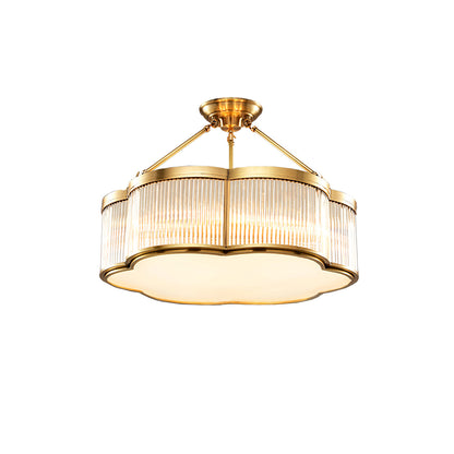 Brass Glass Flush Mount Ceiling Light 20 Inch Quatrefoil Design for Bedroom Living Room Dining Room Indoor Lighting Fixture