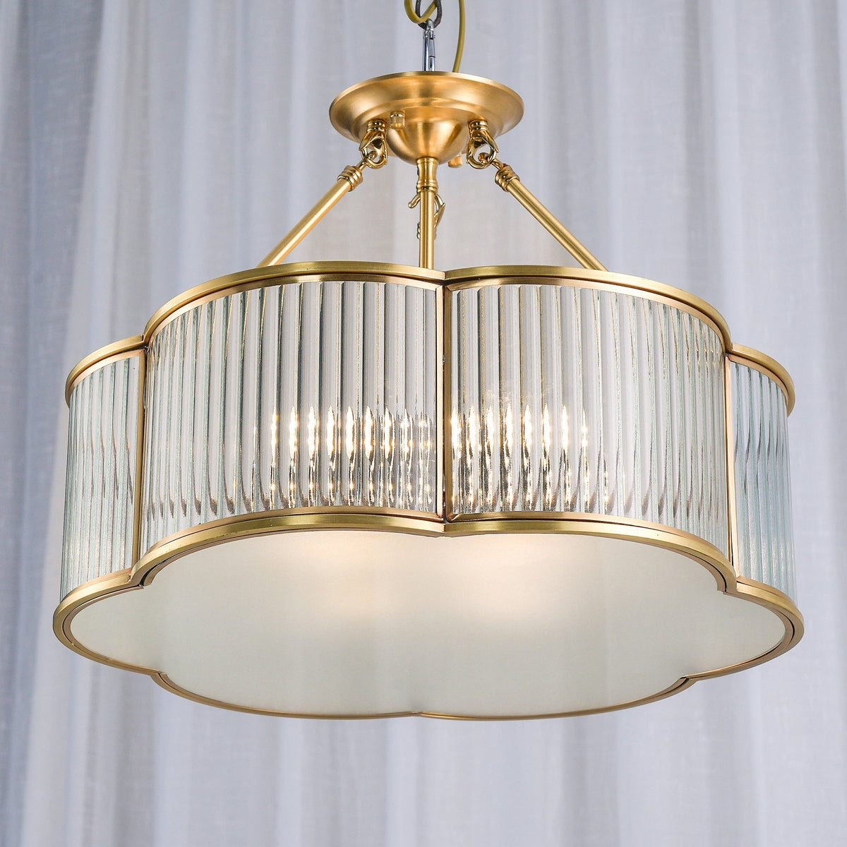 Brass Glass Flush Mount Ceiling Light 20 Inch Quatrefoil Design for Bedroom Living Room Dining Room Indoor Lighting Fixture