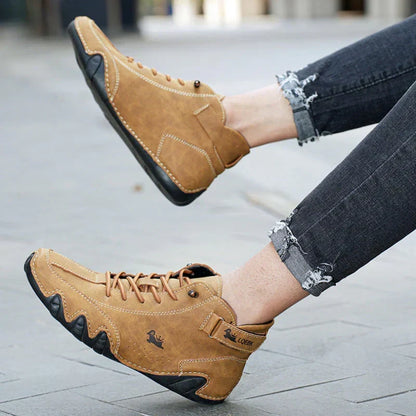 Men's Waterproof High-Top Sneakers with Elastic Slip-On Design - Durable Rubber Sole Boots for Street Style & All-Weather Wear