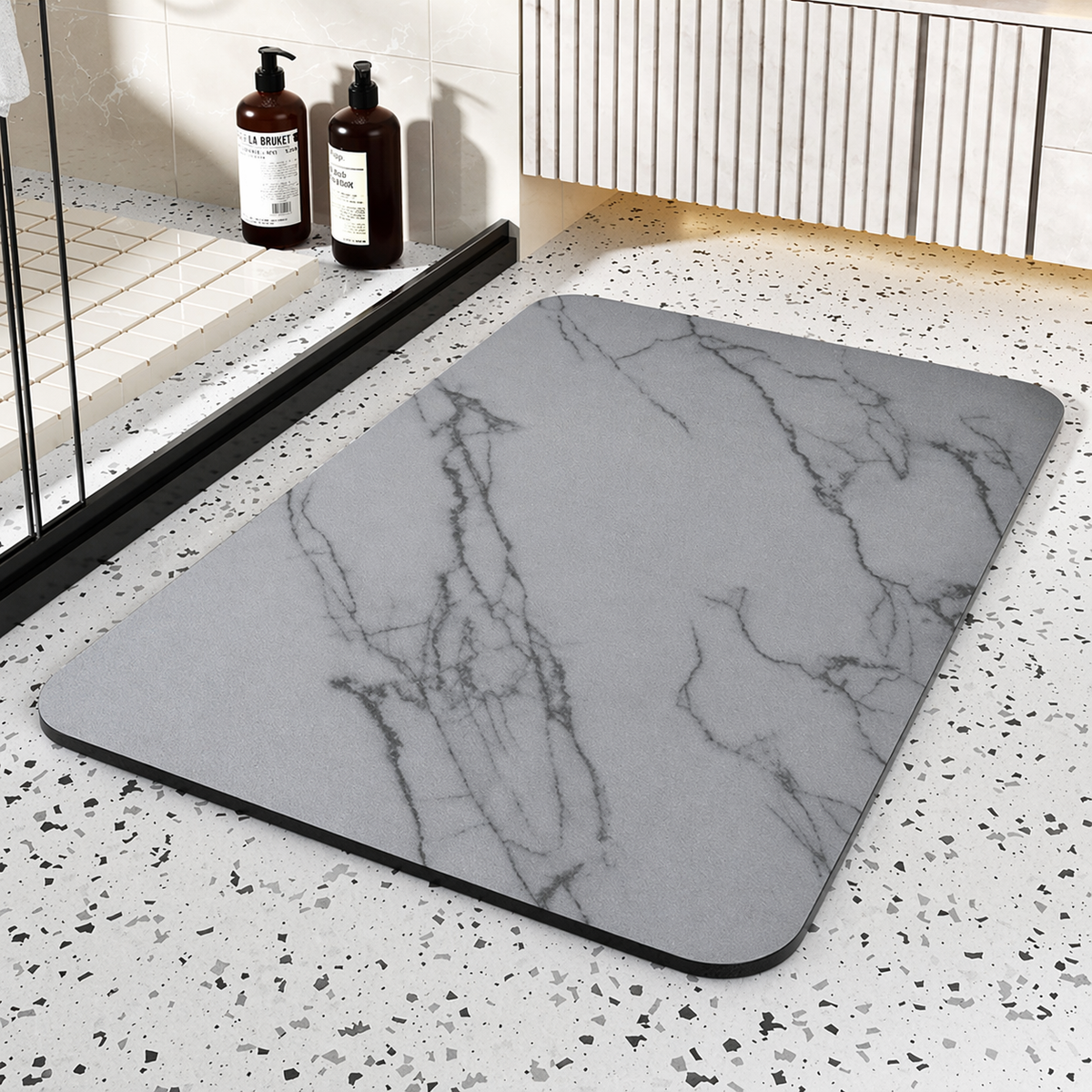 Quick Dry Diatom Stone Bath Mat with Non-Slip Base | Modern Marble Design for Moisture Control