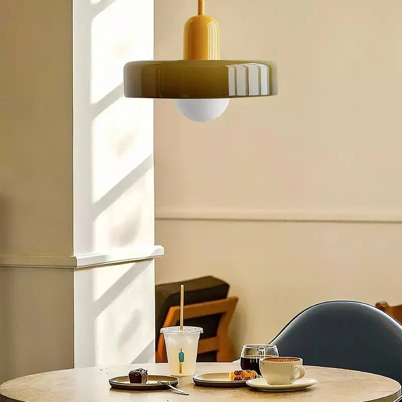 Art Glass Dome Pendant Light Fixture with Adjustable Cord for Kitchen Island Dining Room Bedroom | Modern Round Ceiling Hanging Lamp