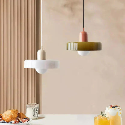 Handcrafted Art Glass Dome Pendant Light, Adjustable Modern Hanging Fixture for Dining Room Kitchen Island Living Room