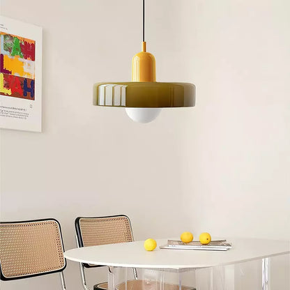 Glass Disc Pendant Light with Adjustable Cord – Modern Ceiling Fixture for Dining Room, Kitchen Island & Living Room