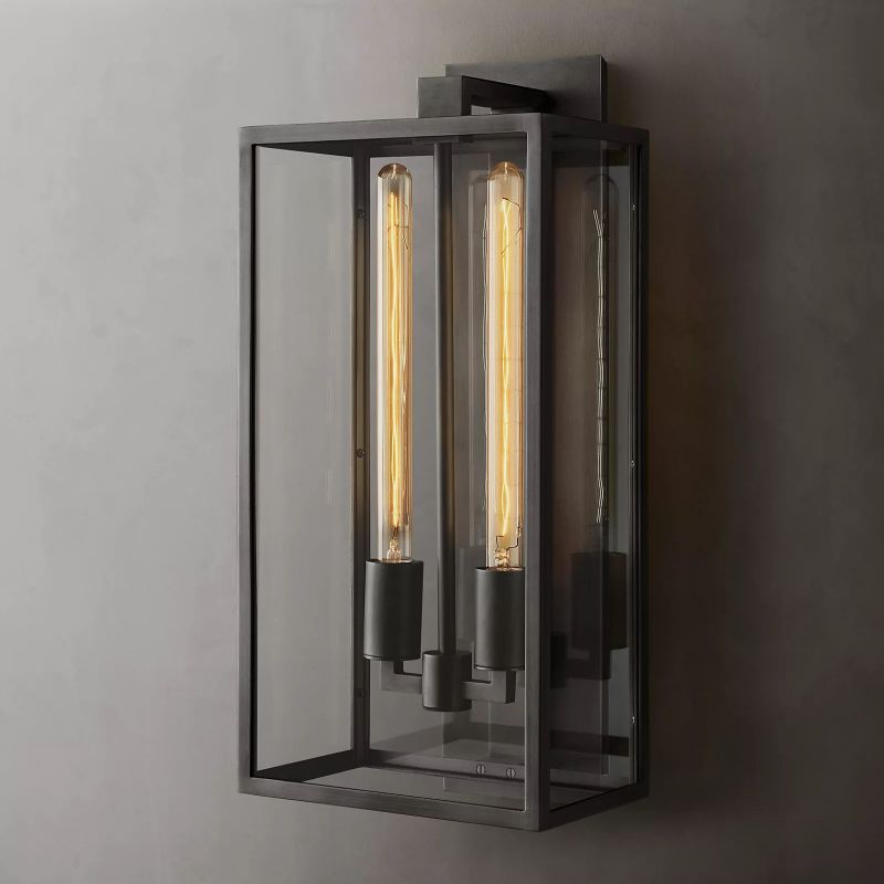 Glass & Steel Frame Wall Light Fixture with LED Bulb for Entryway, Bedroom & Hallway