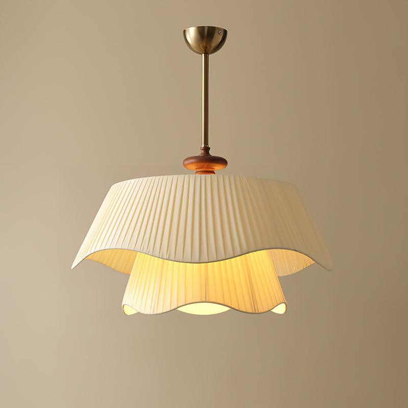 Layered Fabric Drum Pendant Light 10 in Dining Room Farmhouse Style Ceiling Fixture Bedroom Kitchen Island Wood Accent Hanging Lamp E26 Sock