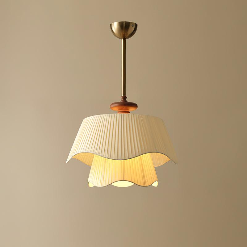 Layered Fabric Drum Pendant Light 10 in Dining Room Farmhouse Style Ceiling Fixture Bedroom Kitchen Island Wood Accent Hanging Lamp E26 Sock