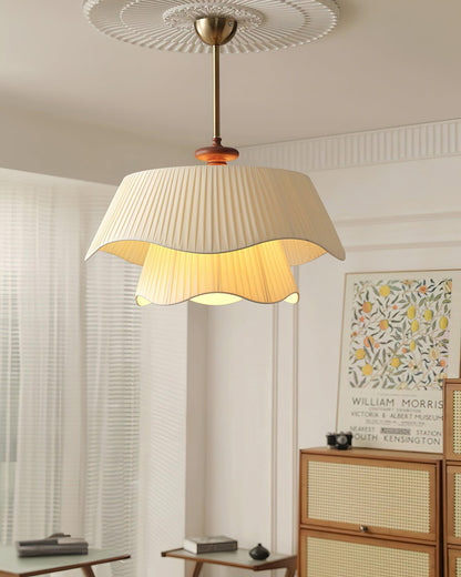 Layered Fabric Drum Pendant Light 10 in Dining Room Farmhouse Style Ceiling Fixture Bedroom Kitchen Island Wood Accent Hanging Lamp E26 Sock
