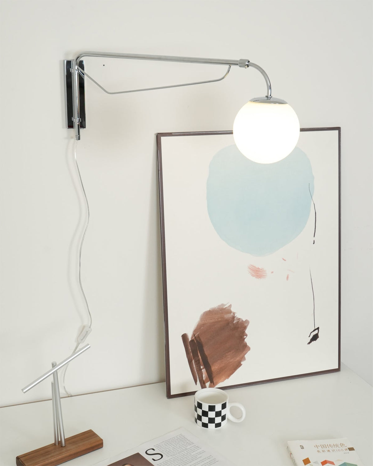 Swing Arm Wall Sconce Chrome Metal Adjustable Reading Light E26 LED Bedroom Bedside Task Lighting for Home Office Study