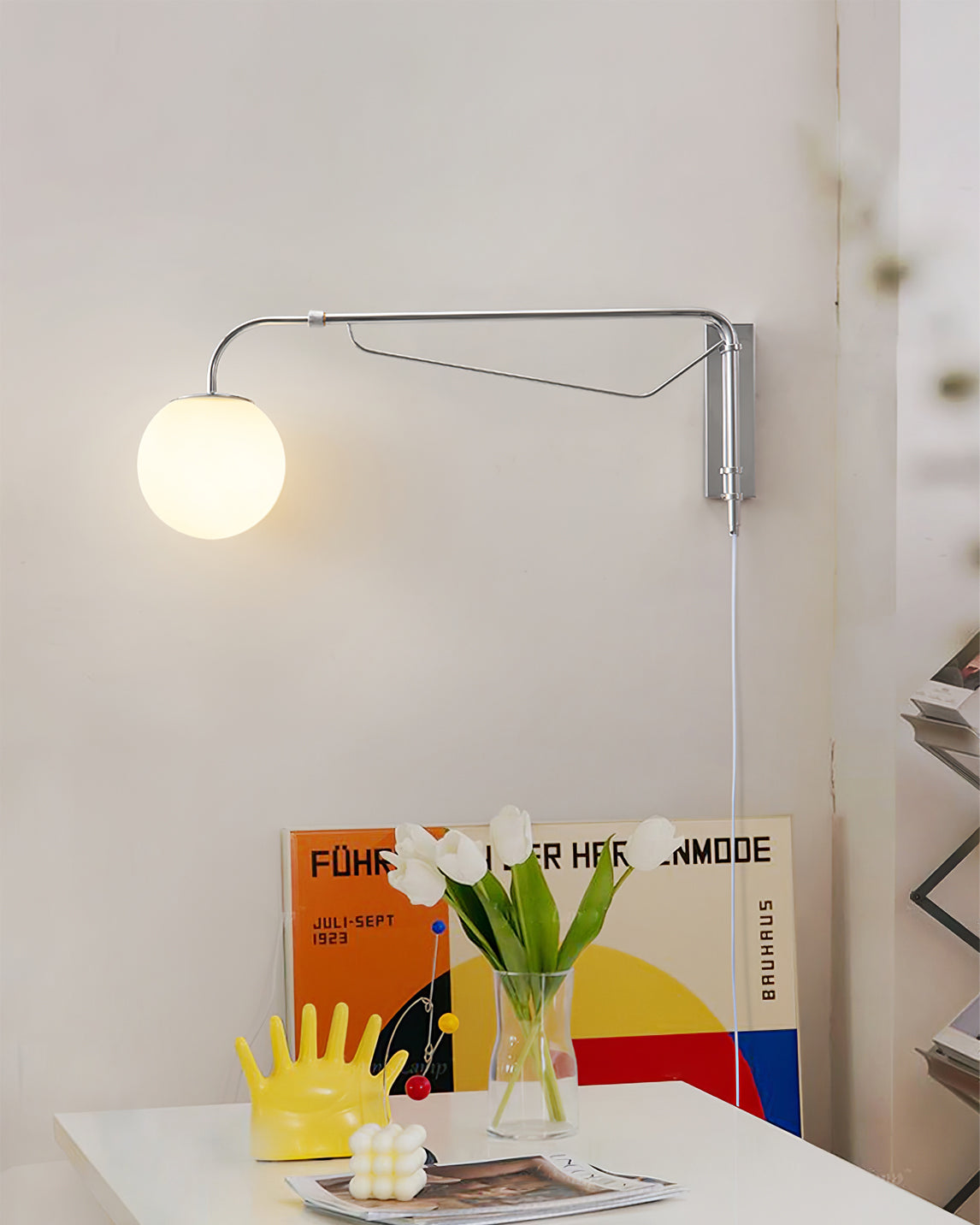 Swing Arm Wall Sconce Chrome Metal Adjustable Reading Light E26 LED Bedroom Bedside Task Lighting for Home Office Study