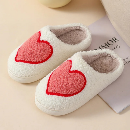 Plush Memory Foam Slippers for Women - Heart & Mushroom Design - Indoor Outdoor House Shoes with Cushioned Footbed