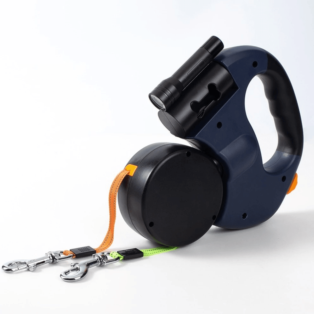 Twin Retractable Dog Leash 13 ft Dual Lead Tangle-Free Walking Two Dogs Reflective Built-In Flashlight Up To 88 lb Each