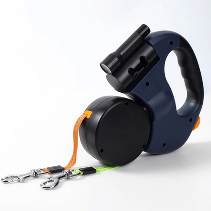 Twin Retractable Dog Leash 13 ft Dual Lead Tangle-Free Walking Two Dogs Reflective Built-In Flashlight Up To 88 lb Each