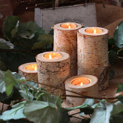 Portavelas de madera de abedul con acabado rústico: soporte decorativo de veta natural para velas de 2 a 8 pulgadas