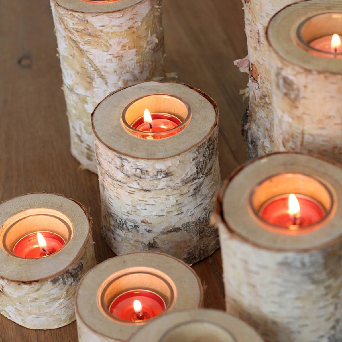 Portavelas de madera de abedul con acabado rústico: soporte decorativo de veta natural para velas de 2 a 8 pulgadas