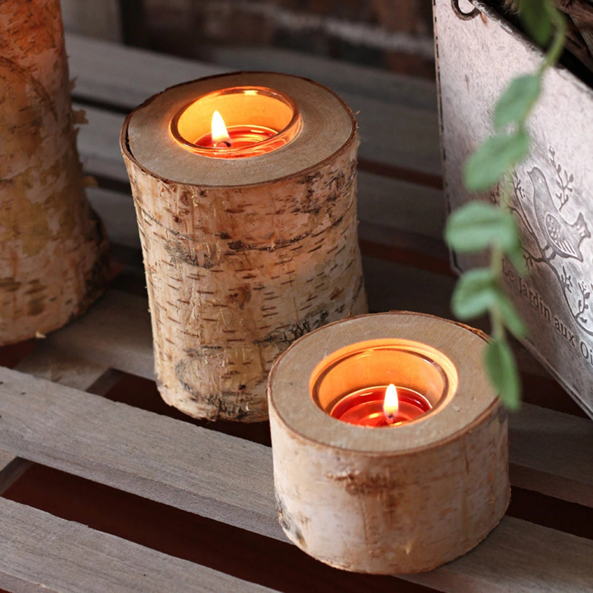 Portavelas de madera de abedul con acabado rústico: soporte decorativo de veta natural para velas de 2 a 8 pulgadas
