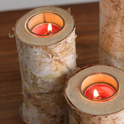 Portavelas de madera de abedul con acabado rústico: soporte decorativo de veta natural para velas de 2 a 8 pulgadas