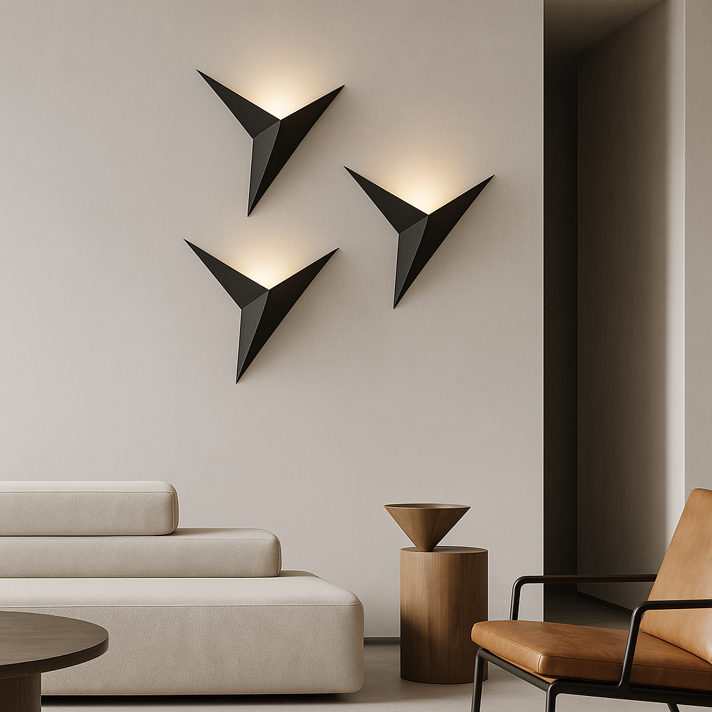 Iron Sconce Light 7.9 in Diameter Black Geometric Origami Shape 3000K Warm LED for Bedroom Hallway Living Spaces Modern Minimalist Indirect
