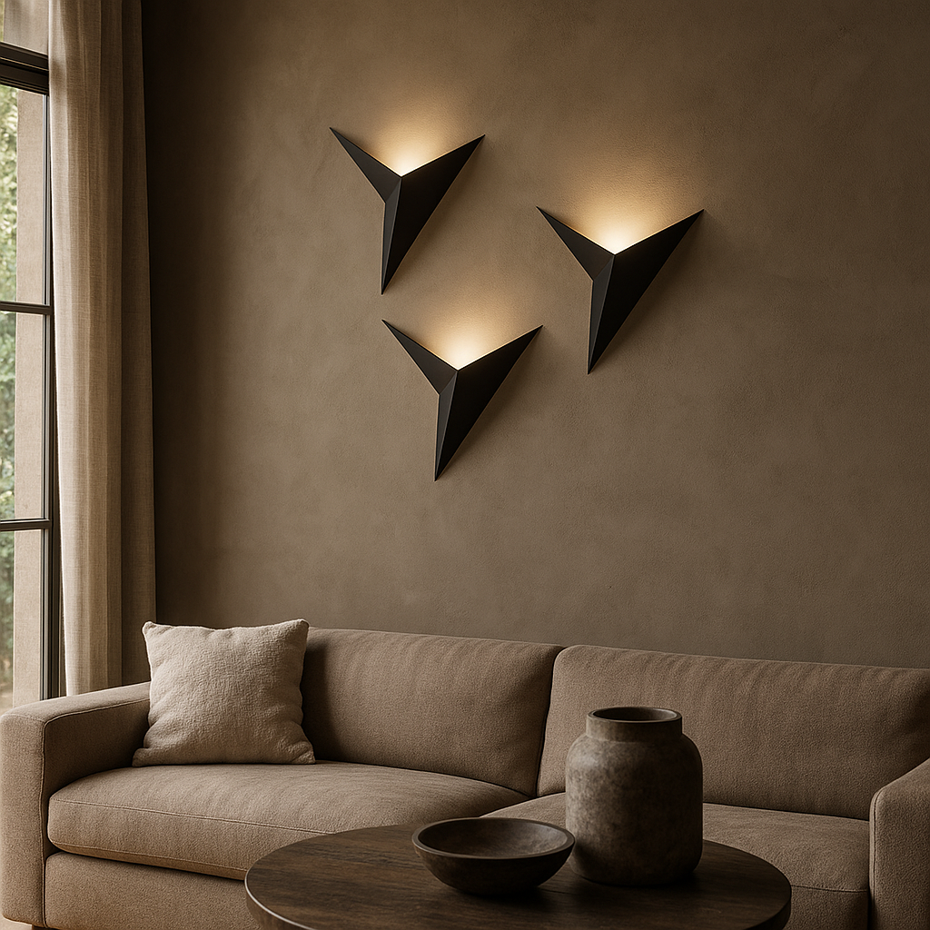 Iron Sconce Light 7.9 in Diameter Black Geometric Origami Shape 3000K Warm LED for Bedroom Hallway Living Spaces Modern Minimalist Indirect