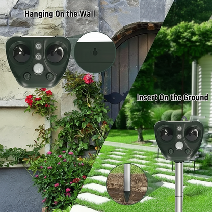 EcoGuard | Repelente ultrasónico de aves con energía solar y luces LED | Disuasorio humano para aves de jardín