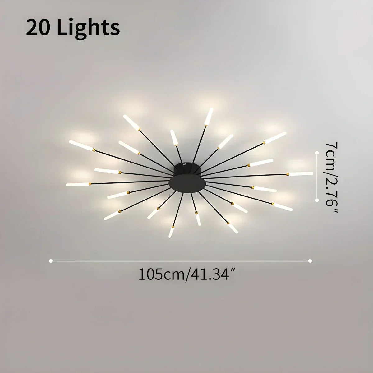 Multi-Arm Metal Flush Mount Light Fixture with Remote Dimmable 20-42 Bulb Points for Open Floor Plans Living Rooms Dining Spaces Contemporar