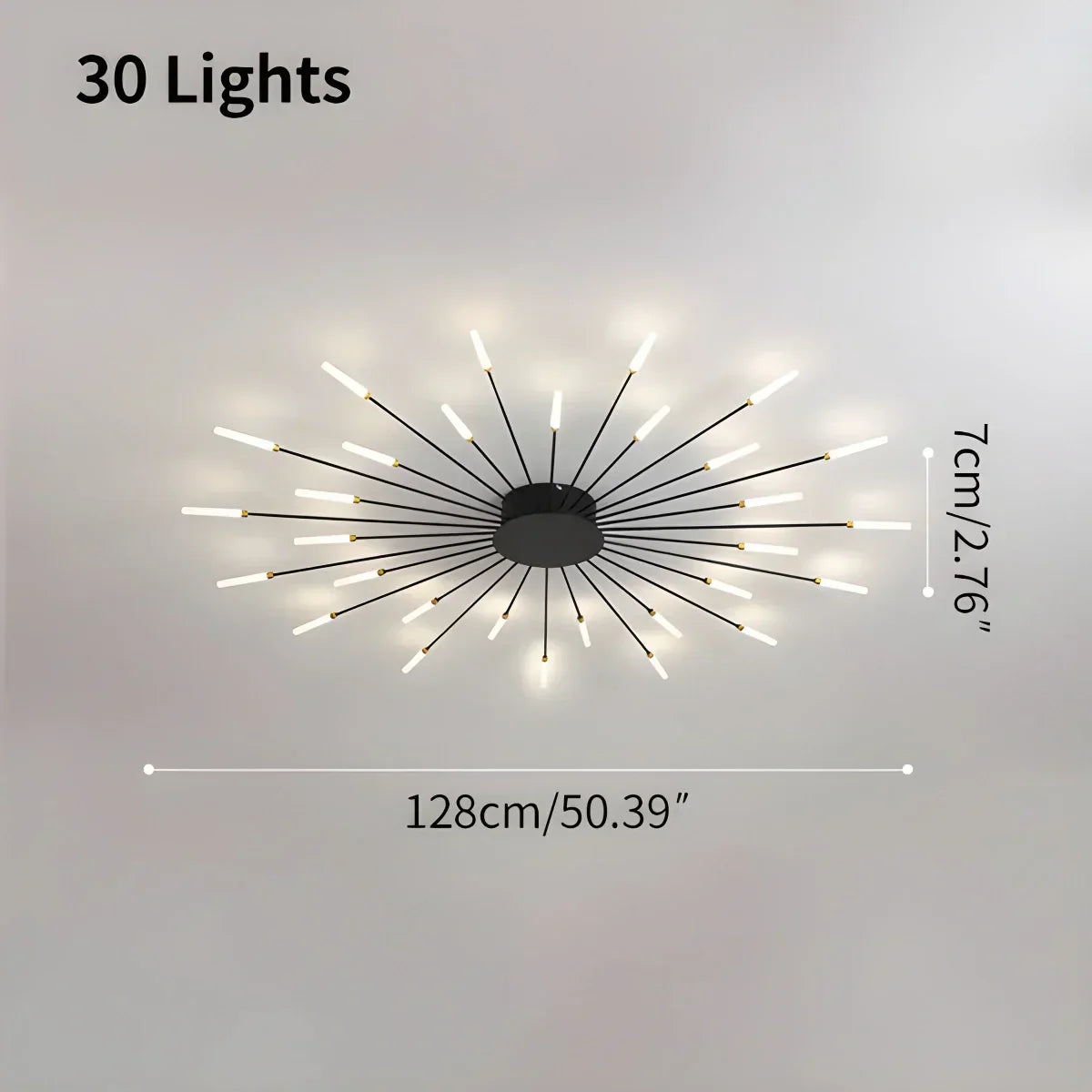 Multi-Arm Metal Flush Mount Light Fixture with Remote Dimmable 20-42 Bulb Points for Open Floor Plans Living Rooms Dining Spaces Contemporar