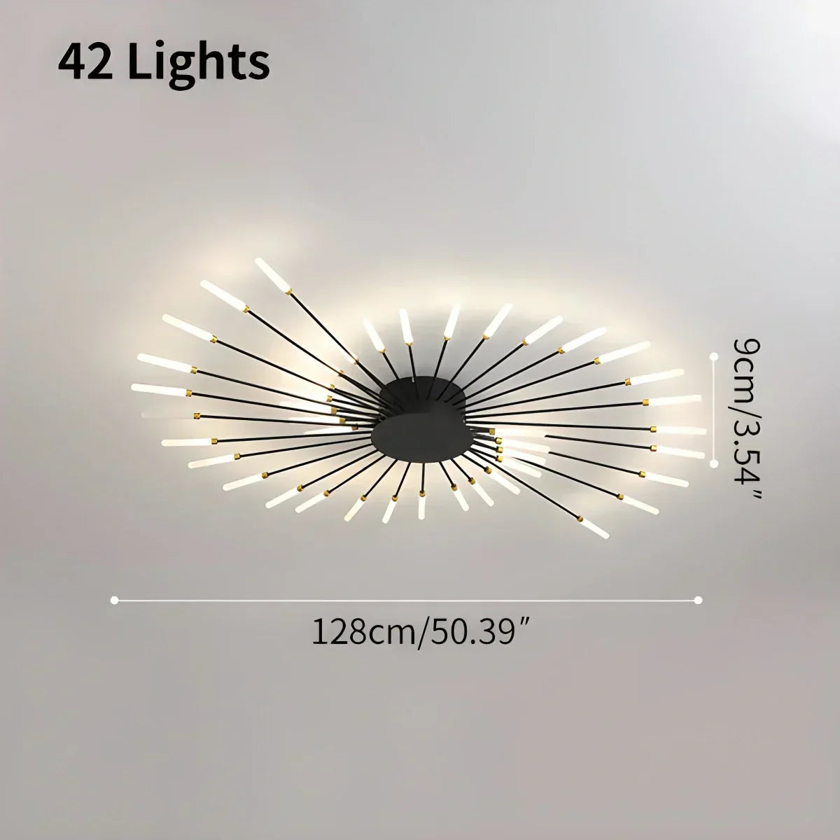 Multi-Arm Metal Flush Mount Light Fixture with Remote Dimmable 20-42 Bulb Points for Open Floor Plans Living Rooms Dining Spaces Contemporar