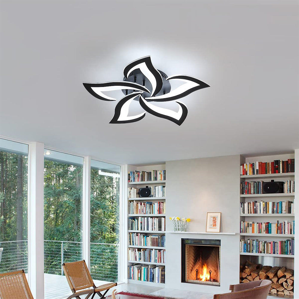LED Flush Mount Light Fixture with Floral Layered Design for Bedroom, Entryway & Living Spaces | 22 in Black Metal Modern Low Profile Ambien