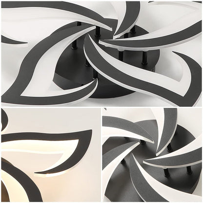 LED Flush Mount Light Fixture with Floral Layered Design for Bedroom, Entryway & Living Spaces | 22 in Black Metal Modern Low Profile Ambien